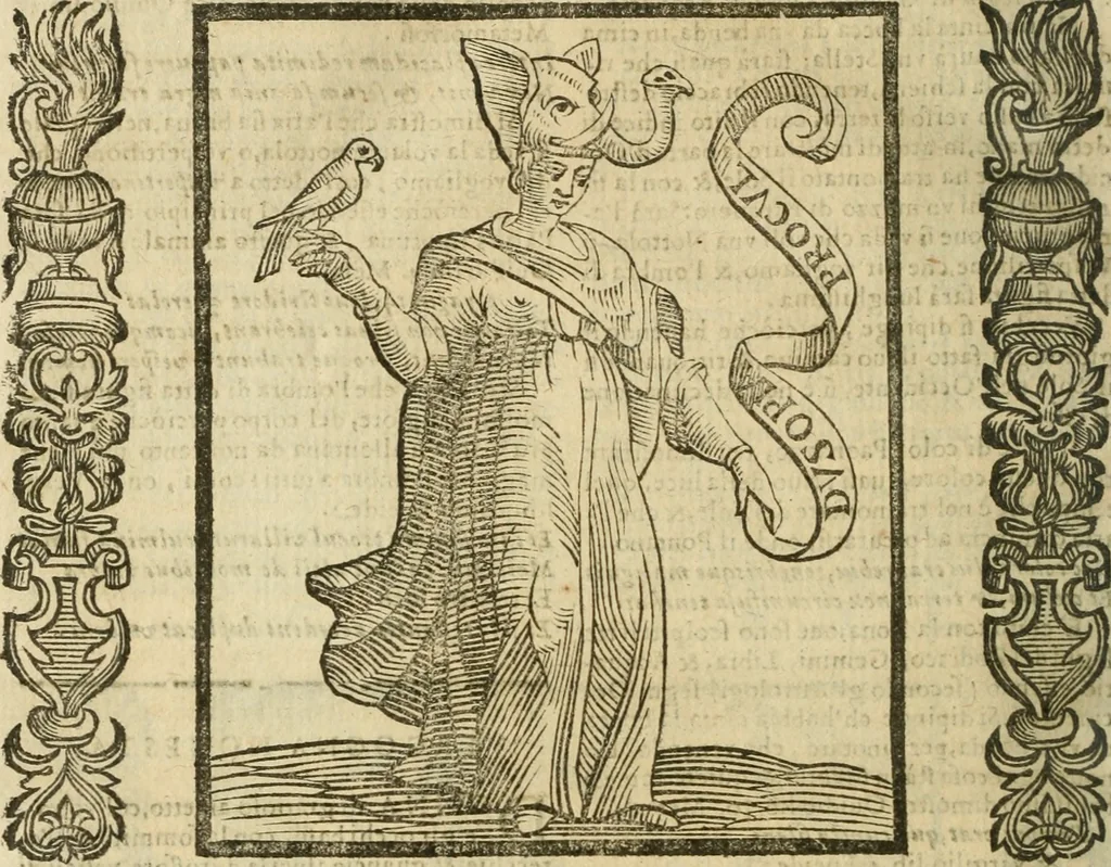An illustration from Della nouissima Iconologia di Cesare Ripa Perugino Caualier de SS. Mauritio & Lazzaro : parte prima [-terza] : nella quale si descriuono diuerse imagini di virtu, vitij, affetti, passioni humane, arti, discipline, humori, elementi, corpi celesti, prouincie d'Italia, fiumi tutte parte del mondo, & altre infinite materie : opera utile ad oratori, predicatori, poeti, pittori, scultori, disegnatori, & ad'ogni studioso : per inuentar concetti, emblemi, ed'imprese, per diuisare qual si voglia apparato nutiale, funerale, trionsale : per rappresentar poemi drammatici, e per figurare co' suoi proprij simboli ciò che può cadere in pensiero humano : ampliata in quest' ultima editione non solo dallostesso auttore di trecento e cinquantadue imagini con molti discorsi pieni di varia eruditione & con molti indici copiosi, 1625, leaf 777