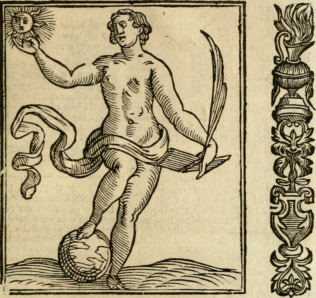 An illustration from Della nouissima Iconologia di Cesare Ripa Perugino Caualier de SS. Mauritio & Lazzaro : parte prima [-terza] : nella quale si descriuono diuerse imagini di virtu, vitij, affetti, passioni humane, arti, discipline, humori, elementi, corpi celesti, prouincie d'Italia, fiumi tutte parte del mondo, & altre infinite materie : opera utile ad oratori, predicatori, poeti, pittori, scultori, disegnatori, & ad'ogni studioso : per inuentar concetti, emblemi, ed'imprese, per diuisare qual si voglia apparato nutiale, funerale, trionsale : per rappresentar poemi drammatici, e per figurare co' suoi proprij simboli ciò che può cadere in pensiero humano : ampliata in quest' ultima editione non solo dallostesso auttore di trecento e cinquantadue imagini con molti discorsi pieni di varia eruditione & con molti indici copiosi, 1625, leaf 780
