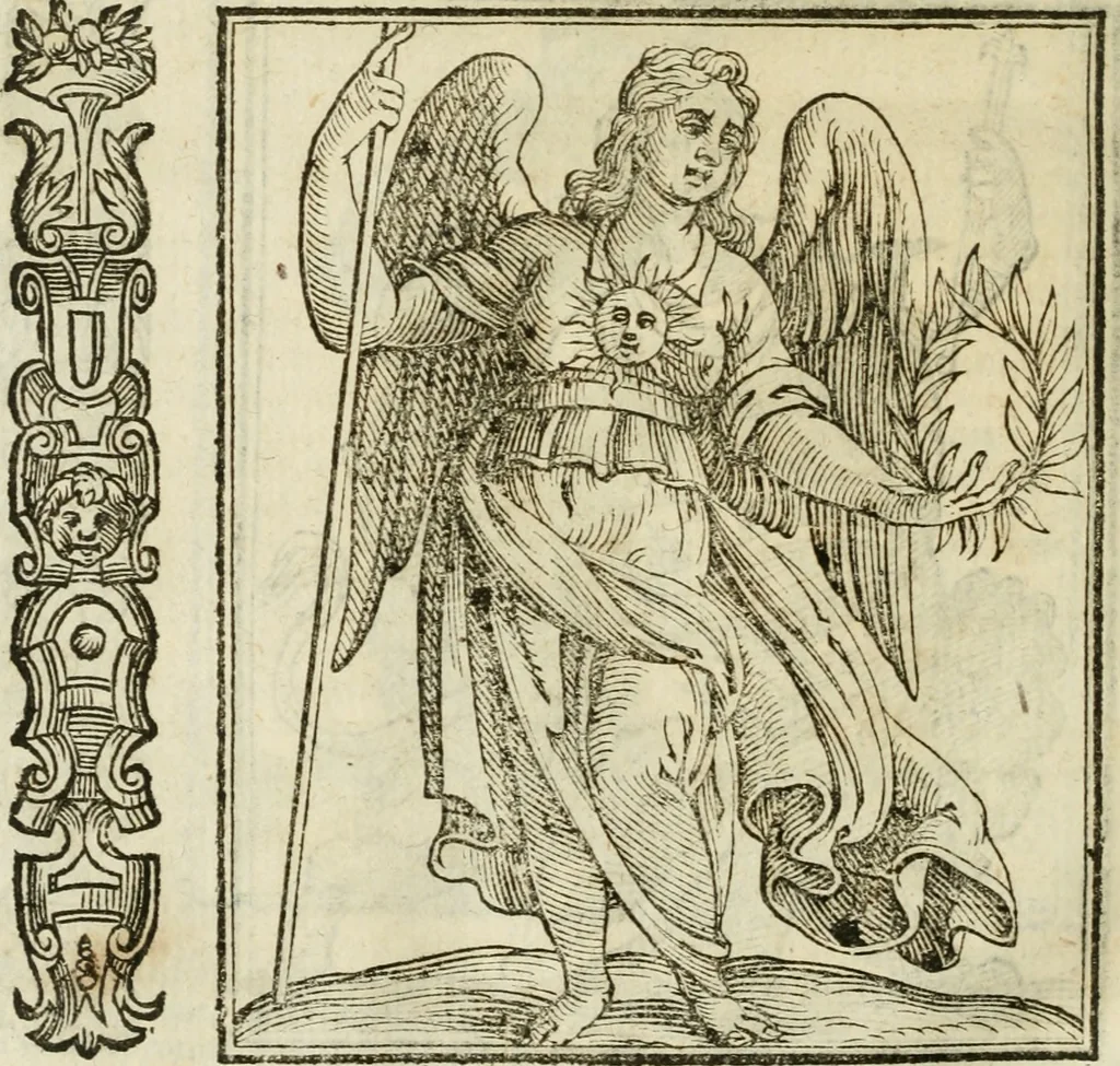 An illustration from Della nouissima Iconologia di Cesare Ripa Perugino Caualier de SS. Mauritio & Lazzaro : parte prima [-terza] : nella quale si descriuono diuerse imagini di virtu, vitij, affetti, passioni humane, arti, discipline, humori, elementi, corpi celesti, prouincie d'Italia, fiumi tutte parte del mondo, & altre infinite materie : opera utile ad oratori, predicatori, poeti, pittori, scultori, disegnatori, & ad'ogni studioso : per inuentar concetti, emblemi, ed'imprese, per diuisare qual si voglia apparato nutiale, funerale, trionsale : per rappresentar poemi drammatici, e per figurare co' suoi proprij simboli ciò che può cadere in pensiero humano : ampliata in quest' ultima editione non solo dallostesso auttore di trecento e cinquantadue imagini con molti discorsi pieni di varia eruditione & con molti indici copiosi, 1625, leaf 787