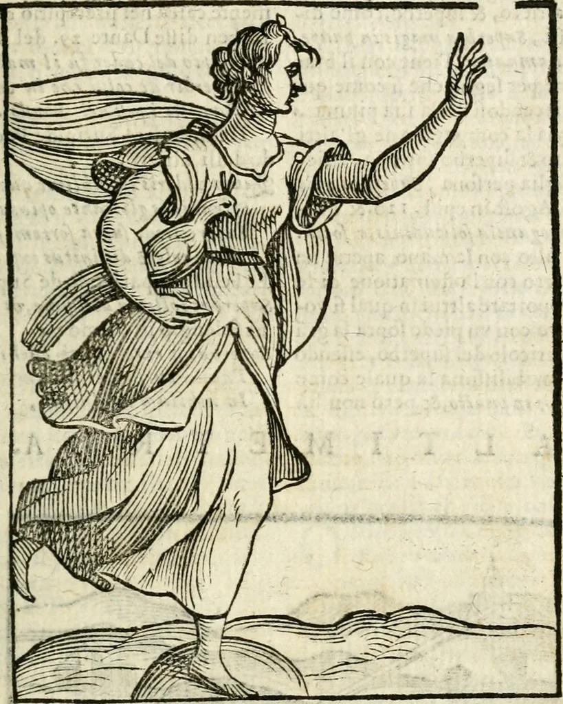An illustration from Della nouissima Iconologia di Cesare Ripa Perugino Caualier de SS. Mauritio & Lazzaro : parte prima [-terza] : nella quale si descriuono diuerse imagini di virtu, vitij, affetti, passioni humane, arti, discipline, humori, elementi, corpi celesti, prouincie d'Italia, fiumi tutte parte del mondo, & altre infinite materie : opera utile ad oratori, predicatori, poeti, pittori, scultori, disegnatori, & ad'ogni studioso : per inuentar concetti, emblemi, ed'imprese, per diuisare qual si voglia apparato nutiale, funerale, trionsale : per rappresentar poemi drammatici, e per figurare co' suoi proprij simboli ciò che può cadere in pensiero humano : ampliata in quest' ultima editione non solo dallostesso auttore di trecento e cinquantadue imagini con molti discorsi pieni di varia eruditione & con molti indici copiosi, 1625, leaf 84