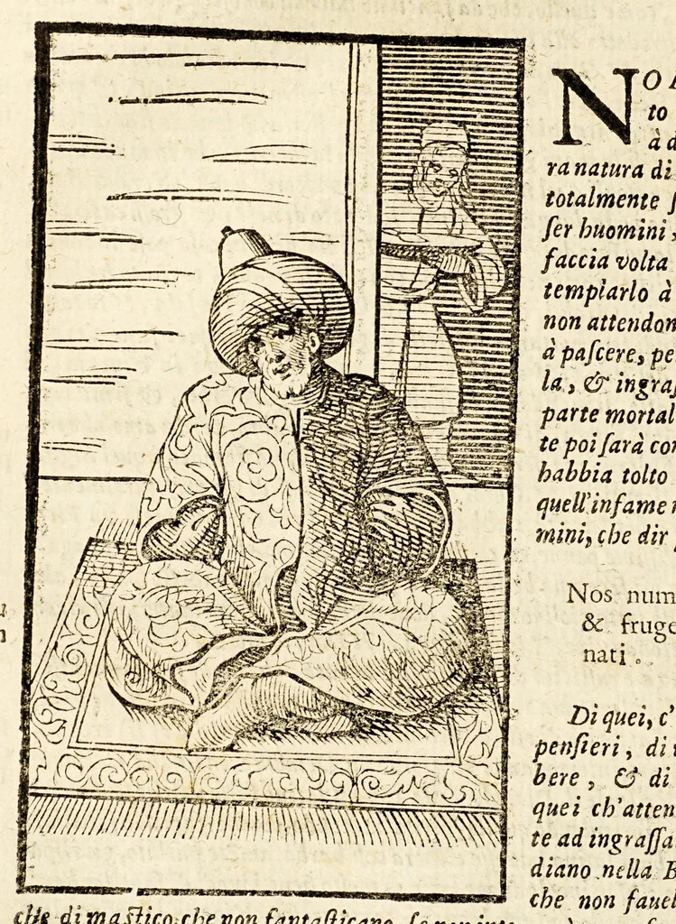 An illustration from Della officina istorica / Nella quale si spiegano essempi notabilissimi, antichi, & moderni, à virtù, & à diffetto pertinenti. Dà quali può ageuolmente il professore di lettere, e d'armi, lo studioso d'istoria, di poesia, di costumi, e di cose varie, il curioso ancora può trarre vtilità per corregere non pur i mancamenti altrui, ma i proprij, e d'incaminarsi nella strada delle virtù. Con vna aggiunta non più stampata di accidenti seguiti, & per hauere alcuni finto temerariamente la persona altrui, e d'altri casi successi in diuersi tempi, 1622, leaf 154