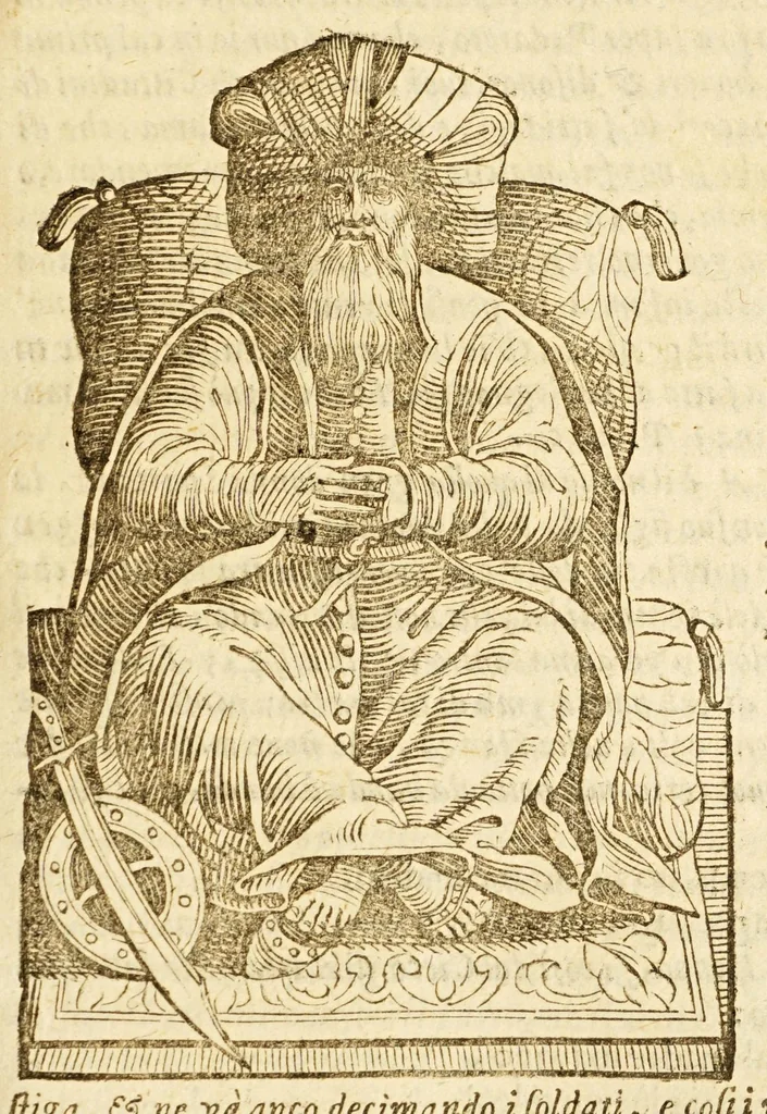 An illustration from Della officina istorica / Nella quale si spiegano essempi notabilissimi, antichi, & moderni, à virtù, & à diffetto pertinenti. Dà quali può ageuolmente il professore di lettere, e d'armi, lo studioso d'istoria, di poesia, di costumi, e di cose varie, il curioso ancora può trarre vtilità per corregere non pur i mancamenti altrui, ma i proprij, e d'incaminarsi nella strada delle virtù. Con vna aggiunta non più stampata di accidenti seguiti, & per hauere alcuni finto temerariamente la persona altrui, e d'altri casi successi in diuersi tempi, 1622, leaf 329
