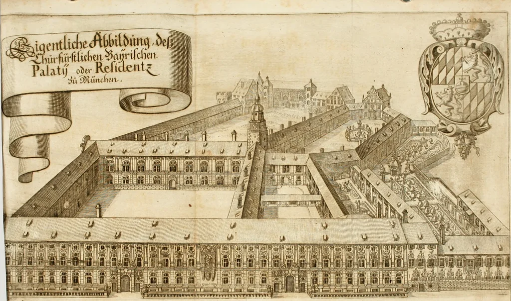 An illustration from I trionfi dell'architettvra nella sontuosa residenza di Monaco : descritti e rappresentati all'Altza. serenissima di Ferdinando Maria, duca dell'una e l'altra Baviera, conte Palatino del Reno ..., 1667, leaf 13