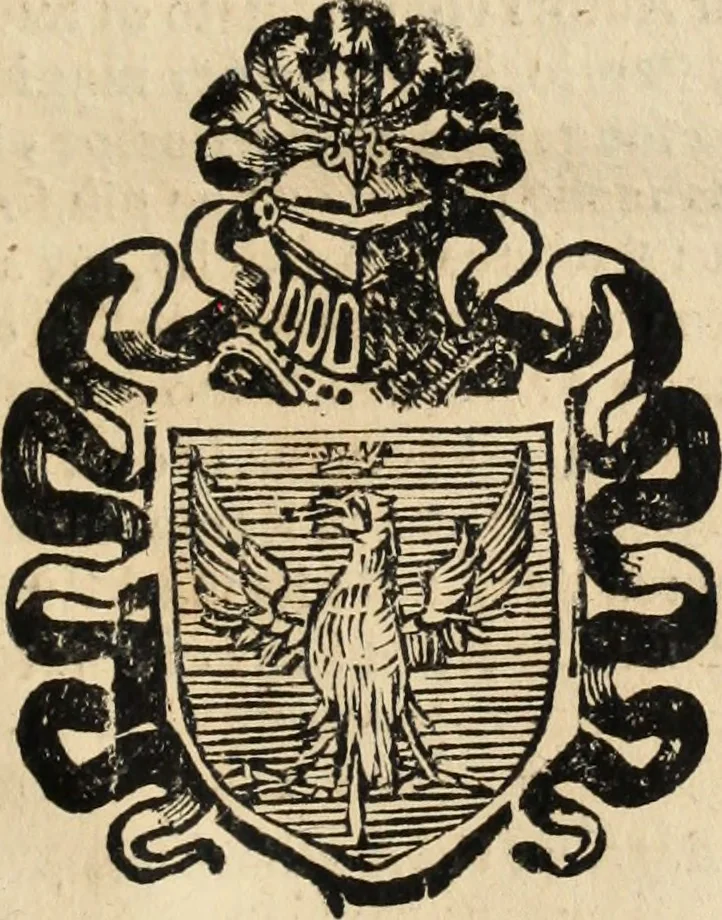 An illustration from Dell'armi, overo insegne dei nobili, ove sono i discorsi d'alcune famiglie, così spente, come vive del regno di Napoli : 4. et ultima impressione nella quale si suppliscono quelle famiglie che poste nella prima, erano dall'istesso autore state levate nella seconda, 1701, leaf 104