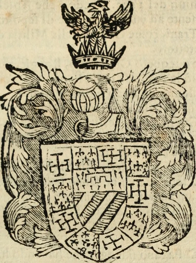 An illustration from Dell'armi, overo insegne dei nobili, ove sono i discorsi d'alcune famiglie, così spente, come vive del regno di Napoli : 4. et ultima impressione nella quale si suppliscono quelle famiglie che poste nella prima, erano dall'istesso autore state levate nella seconda, 1701, leaf 124