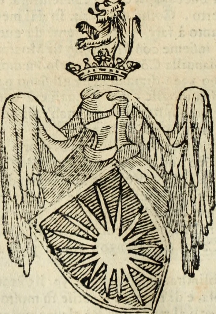 An illustration from Dell'armi, overo insegne dei nobili, ove sono i discorsi d'alcune famiglie, così spente, come vive del regno di Napoli : 4. et ultima impressione nella quale si suppliscono quelle famiglie che poste nella prima, erano dall'istesso autore state levate nella seconda, 1701, leaf 131