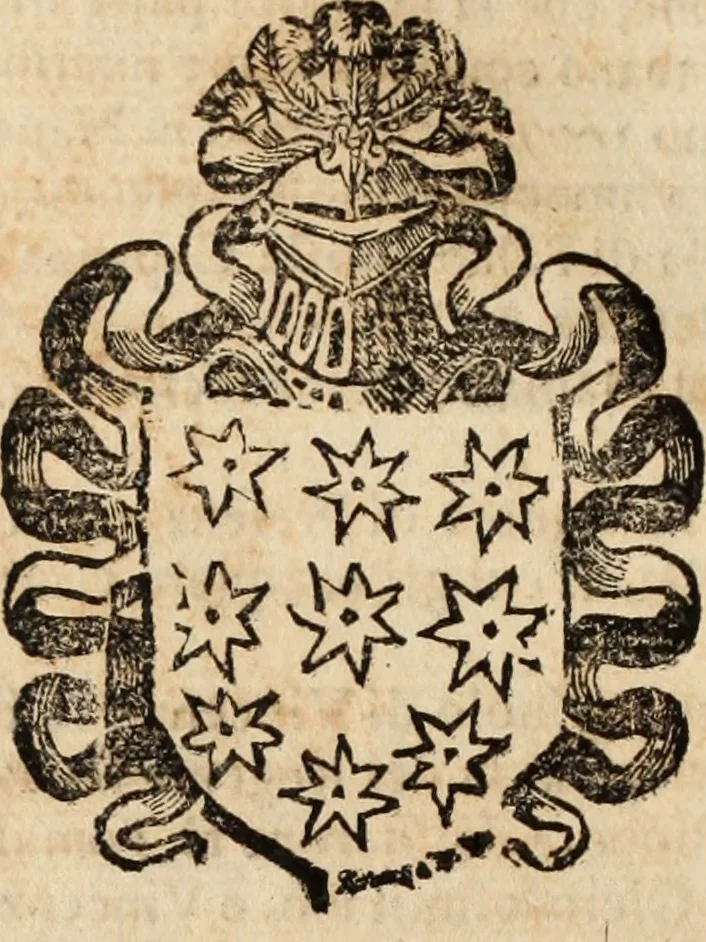 An illustration from Dell'armi, overo insegne dei nobili, ove sono i discorsi d'alcune famiglie, così spente, come vive del regno di Napoli : 4. et ultima impressione nella quale si suppliscono quelle famiglie che poste nella prima, erano dall'istesso autore state levate nella seconda, 1701, leaf 159