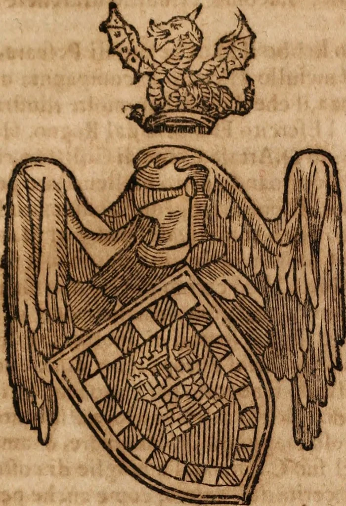 An illustration from Dell'armi, overo insegne dei nobili, ove sono i discorsi d'alcune famiglie, così spente, come vive del regno di Napoli : 4. et ultima impressione nella quale si suppliscono quelle famiglie che poste nella prima, erano dall'istesso autore state levate nella seconda, 1701, leaf 172