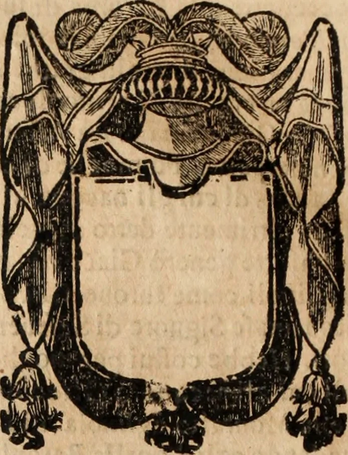 An illustration from Dell'armi, overo insegne dei nobili, ove sono i discorsi d'alcune famiglie, così spente, come vive del regno di Napoli : 4. et ultima impressione nella quale si suppliscono quelle famiglie che poste nella prima, erano dall'istesso autore state levate nella seconda, 1701, leaf 183