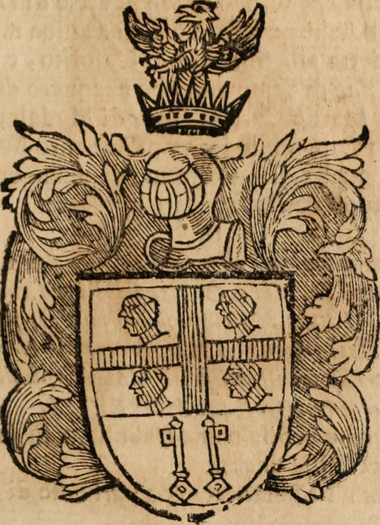 An illustration from Dell'armi, overo insegne dei nobili, ove sono i discorsi d'alcune famiglie, così spente, come vive del regno di Napoli : 4. et ultima impressione nella quale si suppliscono quelle famiglie che poste nella prima, erano dall'istesso autore state levate nella seconda, 1701, leaf 184