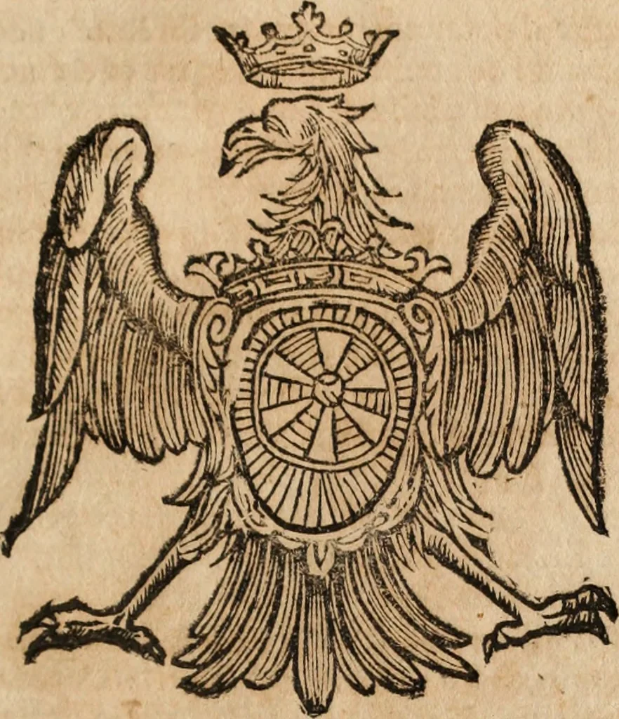 An illustration from Dell'armi, overo insegne dei nobili, ove sono i discorsi d'alcune famiglie, così spente, come vive del regno di Napoli : 4. et ultima impressione nella quale si suppliscono quelle famiglie che poste nella prima, erano dall'istesso autore state levate nella seconda, 1701, leaf 188