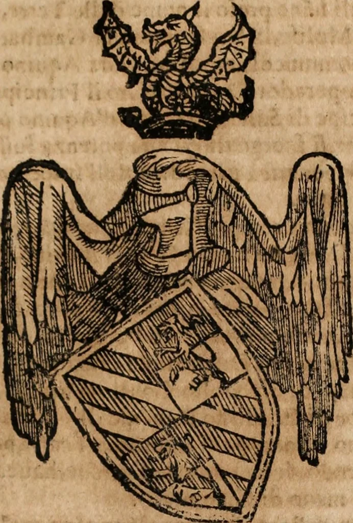 An illustration from Dell'armi, overo insegne dei nobili, ove sono i discorsi d'alcune famiglie, così spente, come vive del regno di Napoli : 4. et ultima impressione nella quale si suppliscono quelle famiglie che poste nella prima, erano dall'istesso autore state levate nella seconda, 1701, leaf 226