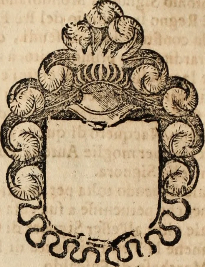 An illustration from Dell'armi, overo insegne dei nobili, ove sono i discorsi d'alcune famiglie, così spente, come vive del regno di Napoli : 4. et ultima impressione nella quale si suppliscono quelle famiglie che poste nella prima, erano dall'istesso autore state levate nella seconda, 1701, leaf 239