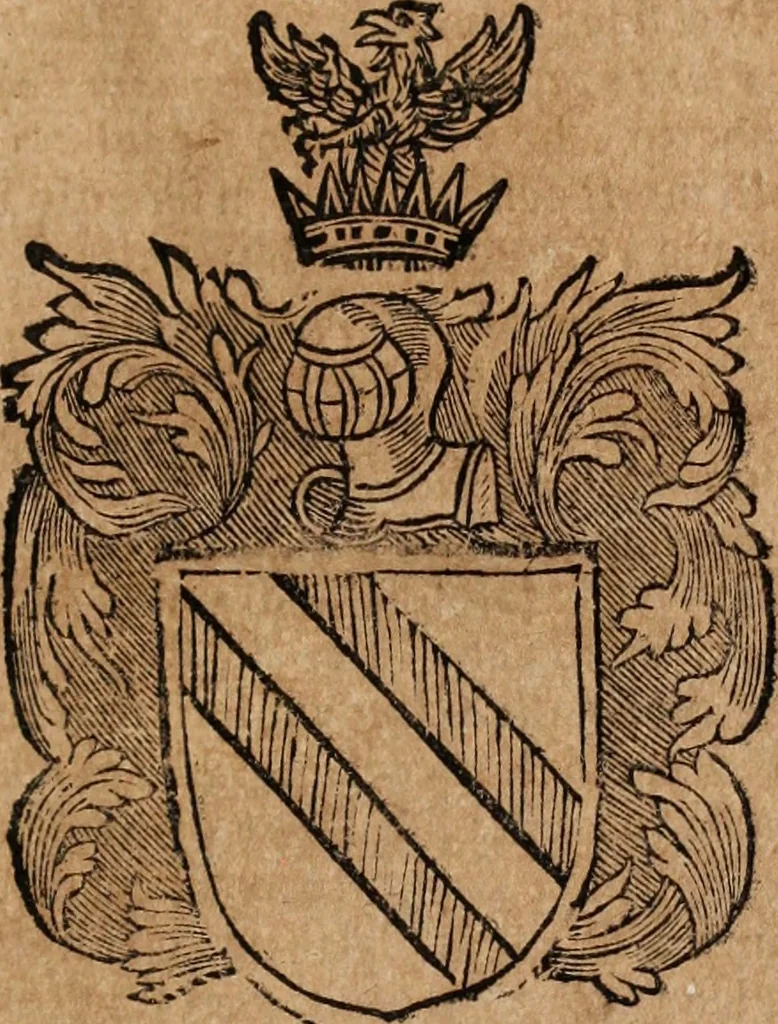 An illustration from Dell'armi, overo insegne dei nobili, ove sono i discorsi d'alcune famiglie, così spente, come vive del regno di Napoli : 4. et ultima impressione nella quale si suppliscono quelle famiglie che poste nella prima, erano dall'istesso autore state levate nella seconda, 1701, leaf 242