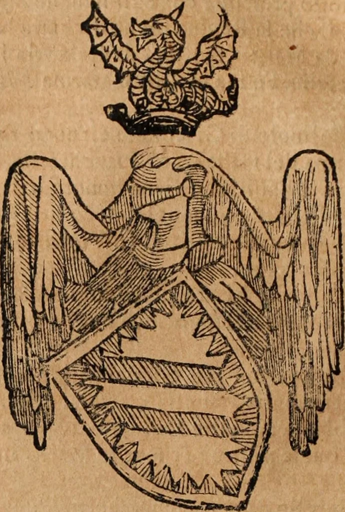 An illustration from Dell'armi, overo insegne dei nobili, ove sono i discorsi d'alcune famiglie, così spente, come vive del regno di Napoli : 4. et ultima impressione nella quale si suppliscono quelle famiglie che poste nella prima, erano dall'istesso autore state levate nella seconda, 1701, leaf 247
