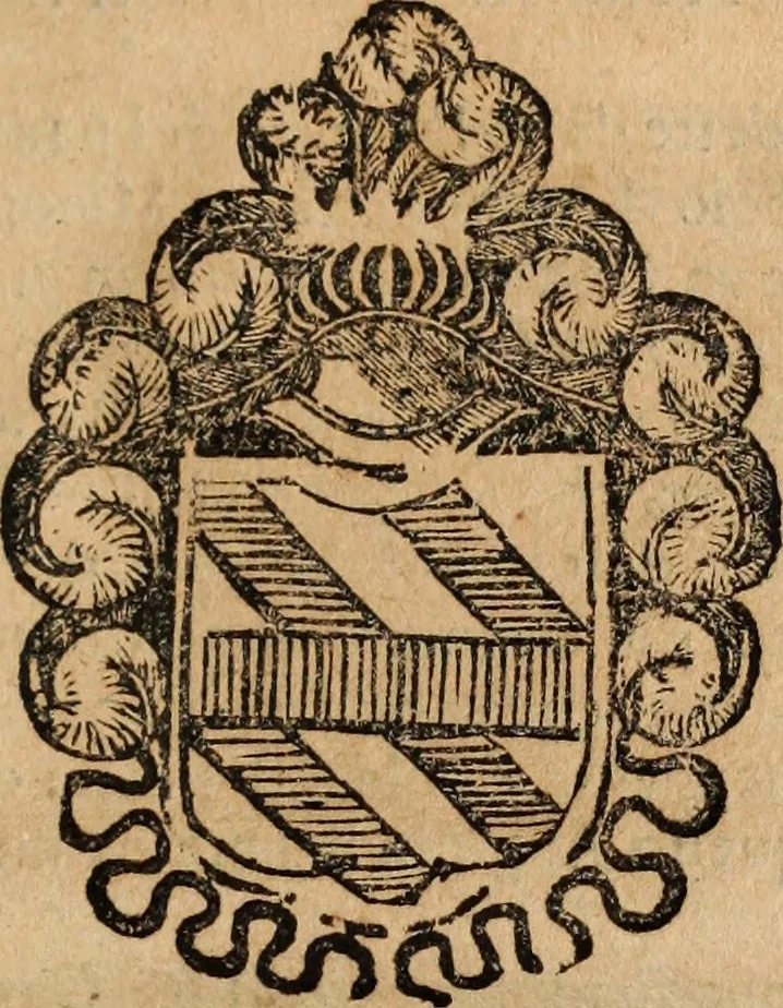 An illustration from Dell'armi, overo insegne dei nobili, ove sono i discorsi d'alcune famiglie, così spente, come vive del regno di Napoli : 4. et ultima impressione nella quale si suppliscono quelle famiglie che poste nella prima, erano dall'istesso autore state levate nella seconda, 1701, leaf 250