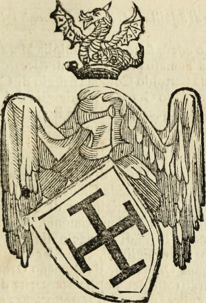 An illustration from Dell'armi, overo insegne dei nobili, ove sono i discorsi d'alcune famiglie, così spente, come vive del regno di Napoli : 4. et ultima impressione nella quale si suppliscono quelle famiglie che poste nella prima, erano dall'istesso autore state levate nella seconda, 1701, leaf 274