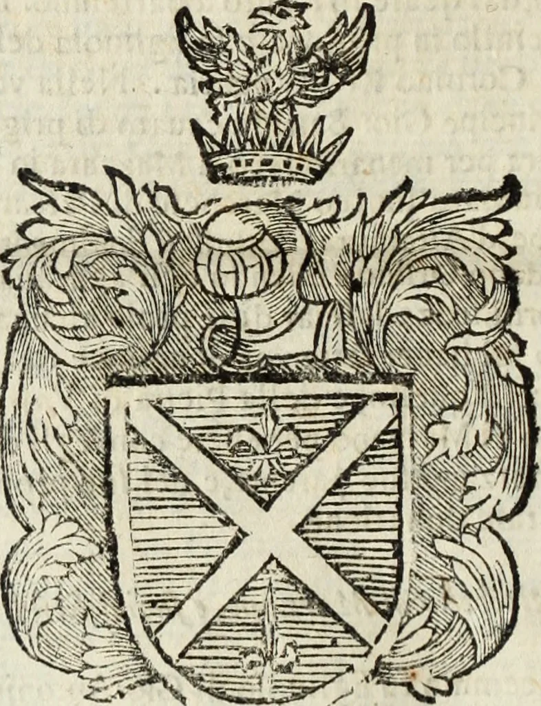 An illustration from Dell'armi, overo insegne dei nobili, ove sono i discorsi d'alcune famiglie, così spente, come vive del regno di Napoli : 4. et ultima impressione nella quale si suppliscono quelle famiglie che poste nella prima, erano dall'istesso autore state levate nella seconda, 1701, leaf 279