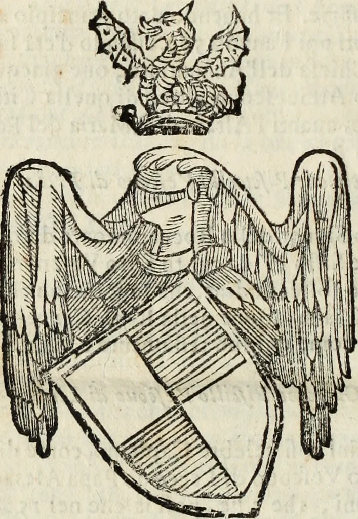 An illustration from Dell'armi, overo insegne dei nobili, ove sono i discorsi d'alcune famiglie, così spente, come vive del regno di Napoli : 4. et ultima impressione nella quale si suppliscono quelle famiglie che poste nella prima, erano dall'istesso autore state levate nella seconda, 1701, leaf 295