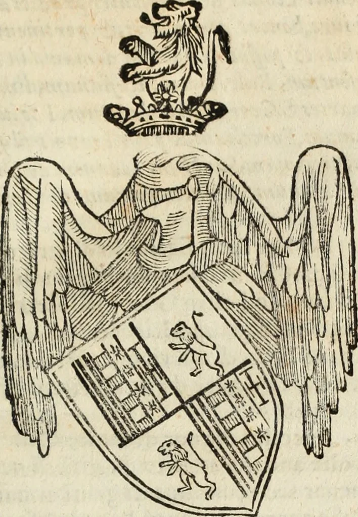 An illustration from Dell'armi, overo insegne dei nobili, ove sono i discorsi d'alcune famiglie, così spente, come vive del regno di Napoli : 4. et ultima impressione nella quale si suppliscono quelle famiglie che poste nella prima, erano dall'istesso autore state levate nella seconda, 1701, leaf 30