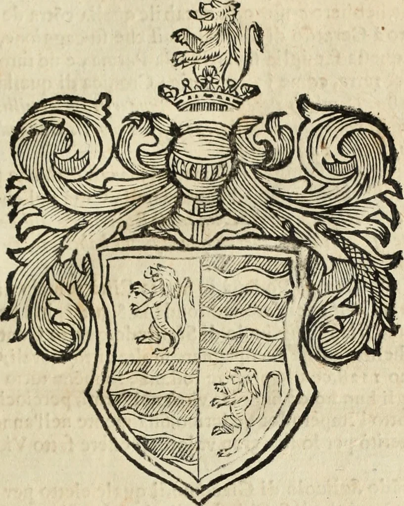 An illustration from Dell'armi, overo insegne dei nobili, ove sono i discorsi d'alcune famiglie, così spente, come vive del regno di Napoli : 4. et ultima impressione nella quale si suppliscono quelle famiglie che poste nella prima, erano dall'istesso autore state levate nella seconda, 1701, leaf 90