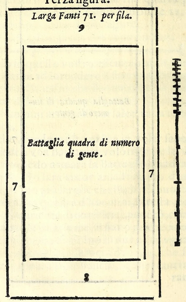 An illustration from Dell'arte militare libri cinqve : ne' qvali si tratta il modo di fortificare, offeendere [sic], et diffendere vna fortezza : et l'ordine come si debbano fare gli alloggiamenti campali & formare le battaglie : et nell'vltimo l'essamine de' bombardieri, & di far fuochi arteficiati, 1584, leaf 254