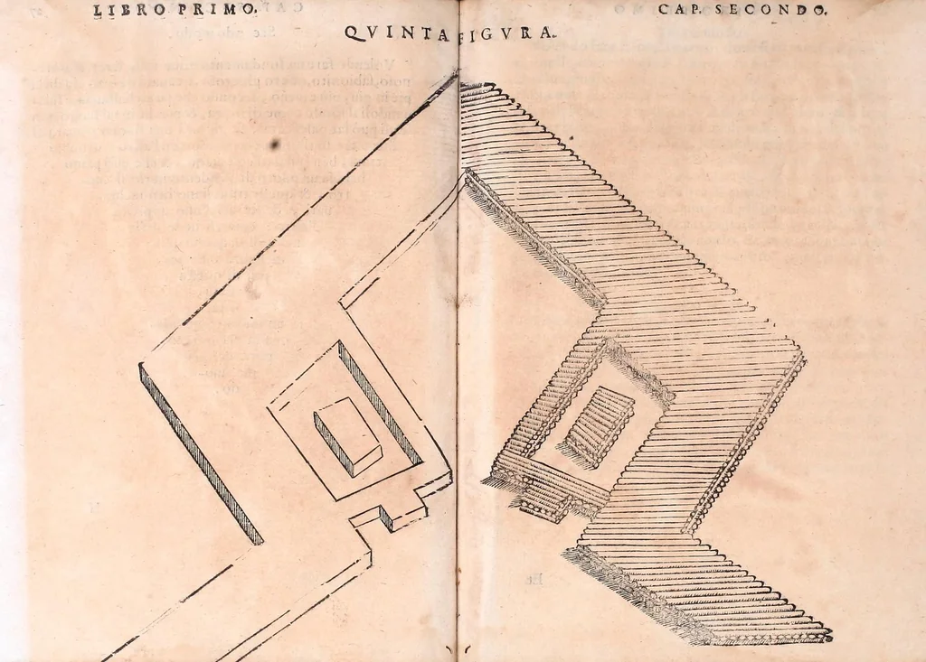 An illustration from Dell'arte militare libri cinqve : ne' qvali si tratta il modo di fortificare, offeendere [sic], et diffendere vna fortezza : et l'ordine come si debbano fare gli alloggiamenti campali & formare le battaglie : et nell'vltimo l'essamine de' bombardieri, & di far fuochi arteficiati, 1584, leaf 65