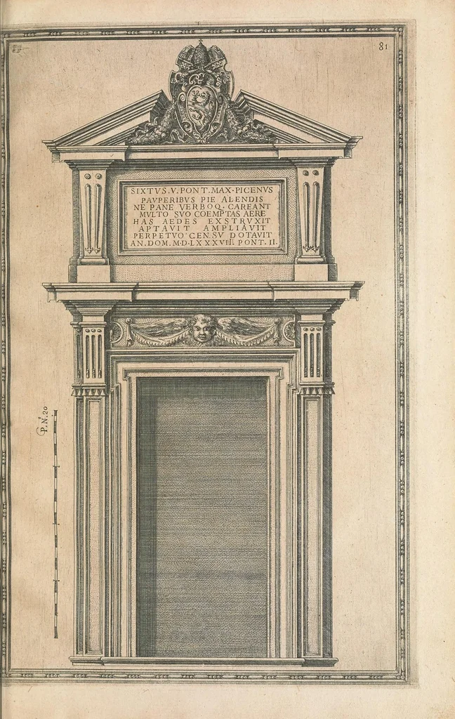 An illustration from Della trasportatione dell'obelisco vaticano : et delle fabriche di Nostro Signore papa Sisto V, 1590, leaf 179