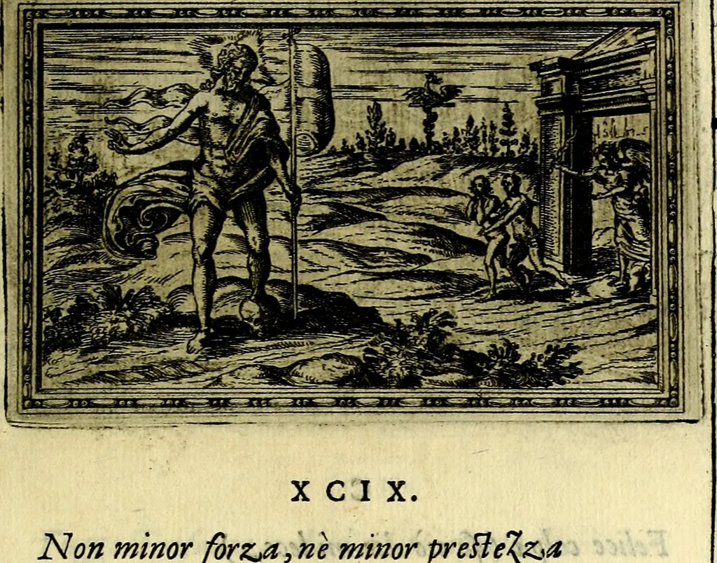 An illustration from Delle allusioni, imprese, et emblemi del Sig. Principio Fabricii da Teramo sopra la vita, opere, et attioni di Gregorio XIII Pontefice Massimo libri VI .., 1588, leaf 166