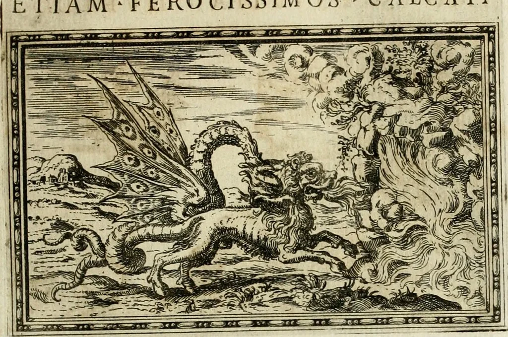 An illustration from Delle allvsioni, imprese, et emblemi del Sig. Principio Fabricii da Teramo sopra la vita, opere, et attioni di Gregorio XIII pontefice massimo, libri VI : nei quali sotto l'allegoria del drago, arme del detto pontefice, si descriue anco la uera forma d'un principe Christiano .., 1588, leaf 100