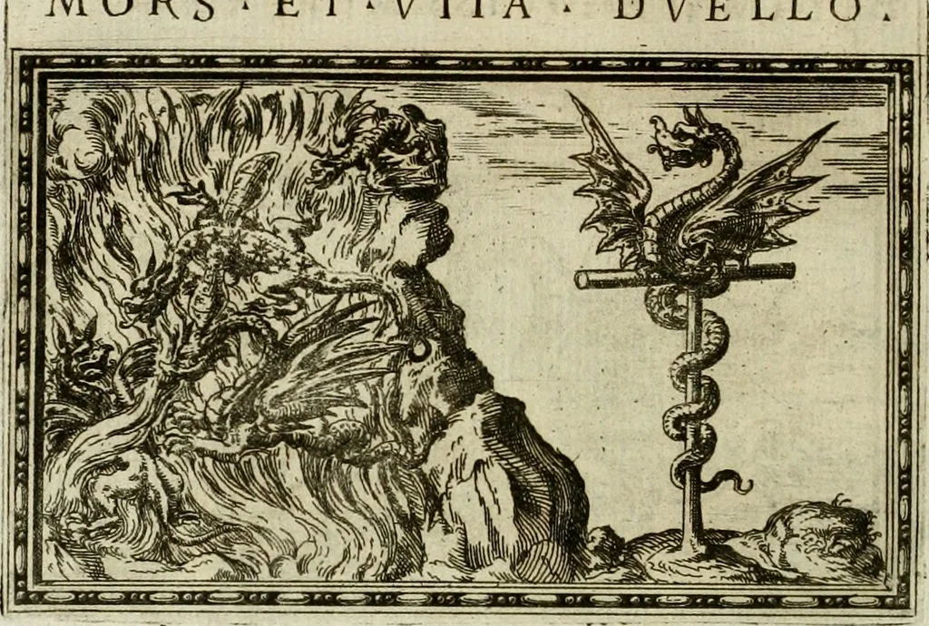 An illustration from Delle allvsioni, imprese, et emblemi del Sig. Principio Fabricii da Teramo sopra la vita, opere, et attioni di Gregorio XIII pontefice massimo, libri VI : nei quali sotto l'allegoria del drago, arme del detto pontefice, si descriue anco la uera forma d'un principe Christiano .., 1588, leaf 101