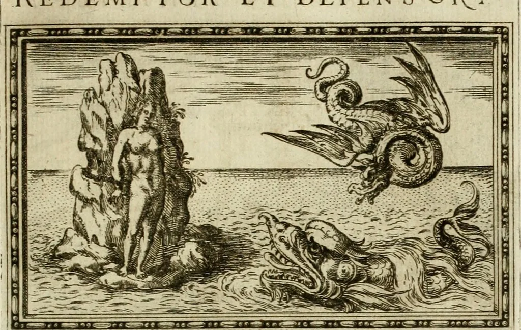 An illustration from Delle allvsioni, imprese, et emblemi del Sig. Principio Fabricii da Teramo sopra la vita, opere, et attioni di Gregorio XIII pontefice massimo, libri VI : nei quali sotto l'allegoria del drago, arme del detto pontefice, si descriue anco la uera forma d'un principe Christiano .., 1588, leaf 102