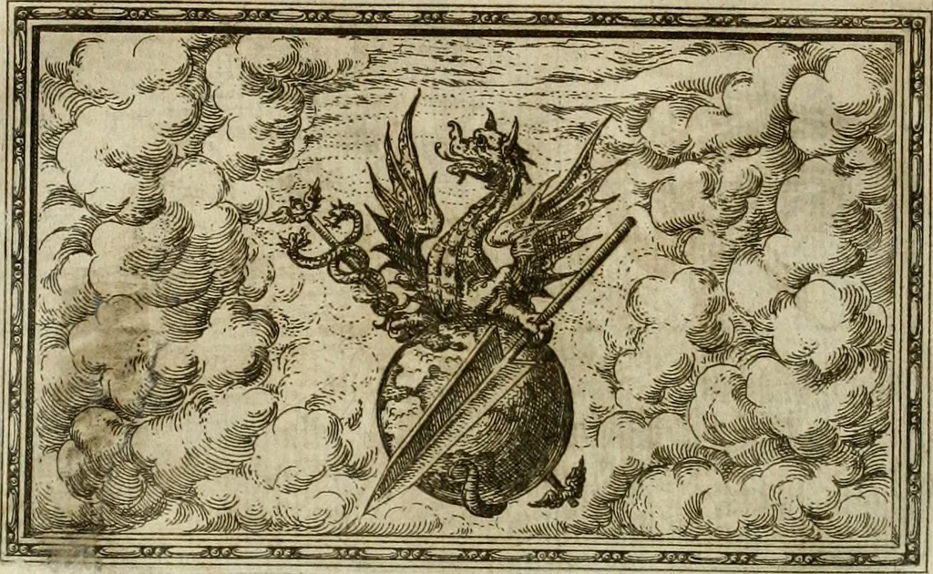 An illustration from Delle allvsioni, imprese, et emblemi del Sig. Principio Fabricii da Teramo sopra la vita, opere, et attioni di Gregorio XIII pontefice massimo, libri VI : nei quali sotto l'allegoria del drago, arme del detto pontefice, si descriue anco la uera forma d'un principe Christiano .., 1588, leaf 107