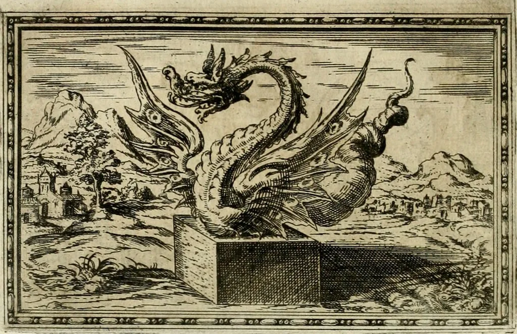 An illustration from Delle allvsioni, imprese, et emblemi del Sig. Principio Fabricii da Teramo sopra la vita, opere, et attioni di Gregorio XIII pontefice massimo, libri VI : nei quali sotto l'allegoria del drago, arme del detto pontefice, si descriue anco la uera forma d'un principe Christiano .., 1588, leaf 117
