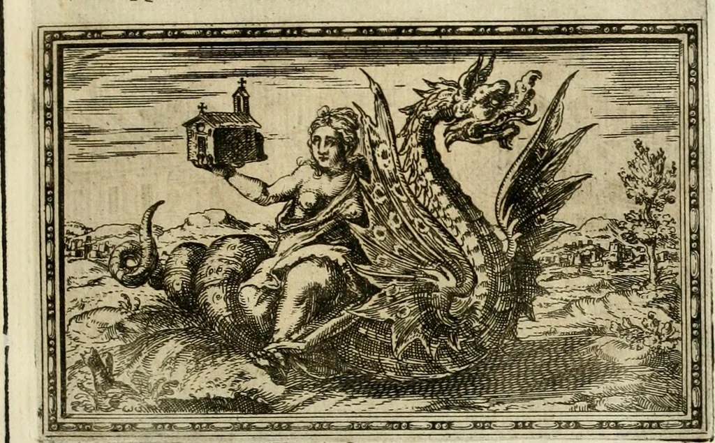 An illustration from Delle allvsioni, imprese, et emblemi del Sig. Principio Fabricii da Teramo sopra la vita, opere, et attioni di Gregorio XIII pontefice massimo, libri VI : nei quali sotto l'allegoria del drago, arme del detto pontefice, si descriue anco la uera forma d'un principe Christiano .., 1588, leaf 118