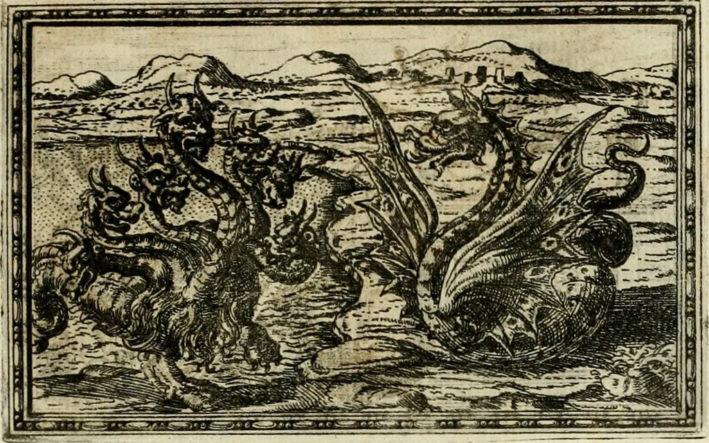 An illustration from Delle allvsioni, imprese, et emblemi del Sig. Principio Fabricii da Teramo sopra la vita, opere, et attioni di Gregorio XIII pontefice massimo, libri VI : nei quali sotto l'allegoria del drago, arme del detto pontefice, si descriue anco la uera forma d'un principe Christiano .., 1588, leaf 120