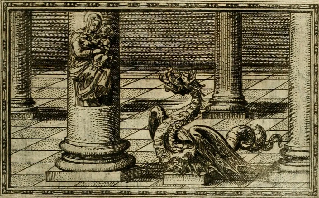 An illustration from Delle allvsioni, imprese, et emblemi del Sig. Principio Fabricii da Teramo sopra la vita, opere, et attioni di Gregorio XIII pontefice massimo, libri VI : nei quali sotto l'allegoria del drago, arme del detto pontefice, si descriue anco la uera forma d'un principe Christiano .., 1588, leaf 126