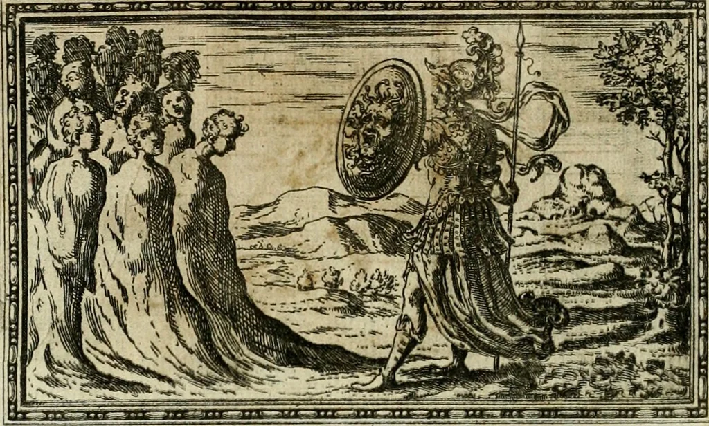An illustration from Delle allvsioni, imprese, et emblemi del Sig. Principio Fabricii da Teramo sopra la vita, opere, et attioni di Gregorio XIII pontefice massimo, libri VI : nei quali sotto l'allegoria del drago, arme del detto pontefice, si descriue anco la uera forma d'un principe Christiano .., 1588, leaf 127