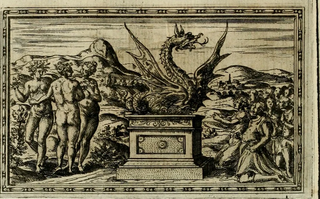 An illustration from Delle allvsioni, imprese, et emblemi del Sig. Principio Fabricii da Teramo sopra la vita, opere, et attioni di Gregorio XIII pontefice massimo, libri VI : nei quali sotto l'allegoria del drago, arme del detto pontefice, si descriue anco la uera forma d'un principe Christiano .., 1588, leaf 129