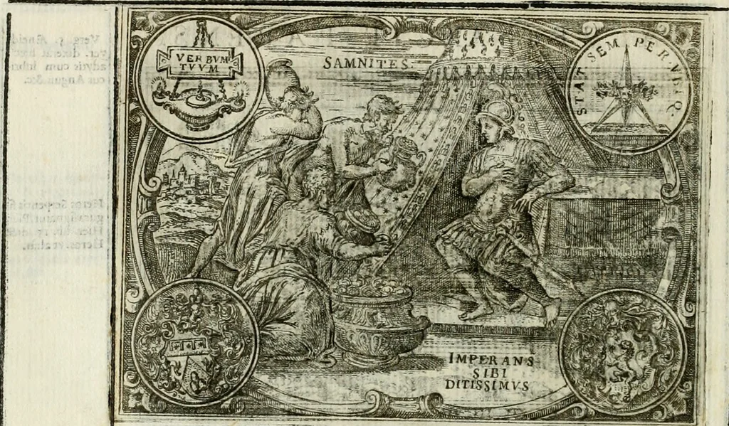 An illustration from Delle allvsioni, imprese, et emblemi del Sig. Principio Fabricii da Teramo sopra la vita, opere, et attioni di Gregorio XIII pontefice massimo, libri VI : nei quali sotto l'allegoria del drago, arme del detto pontefice, si descriue anco la uera forma d'un principe Christiano .., 1588, leaf 133