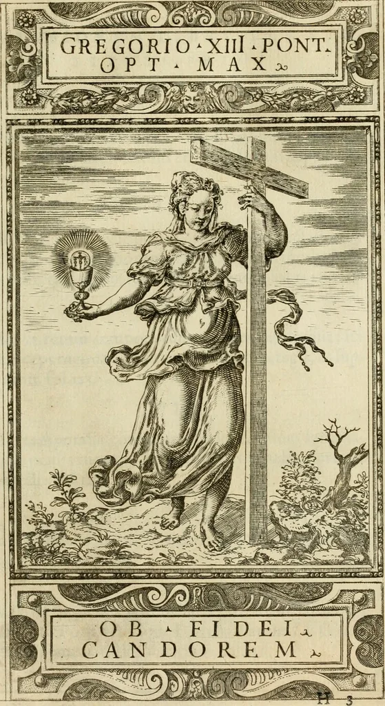An illustration from Delle allvsioni, imprese, et emblemi del Sig. Principio Fabricii da Teramo sopra la vita, opere, et attioni di Gregorio XIII pontefice massimo, libri VI : nei quali sotto l'allegoria del drago, arme del detto pontefice, si descriue anco la uera forma d'un principe Christiano .., 1588, leaf 136