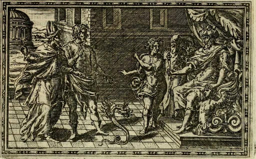 An illustration from Delle allvsioni, imprese, et emblemi del Sig. Principio Fabricii da Teramo sopra la vita, opere, et attioni di Gregorio XIII pontefice massimo, libri VI : nei quali sotto l'allegoria del drago, arme del detto pontefice, si descriue anco la uera forma d'un principe Christiano .., 1588, leaf 141