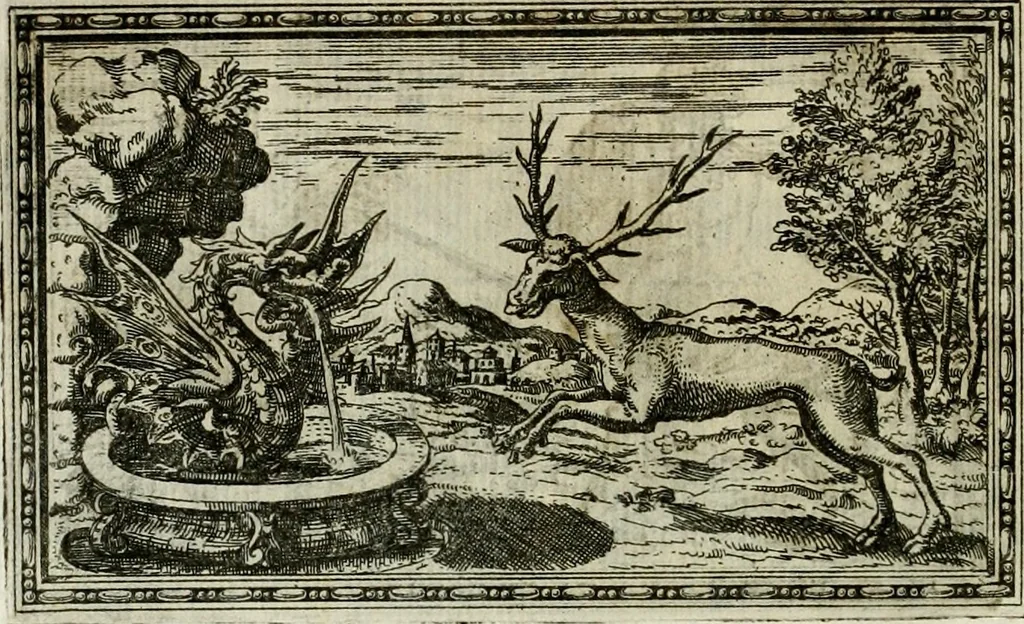 An illustration from Delle allvsioni, imprese, et emblemi del Sig. Principio Fabricii da Teramo sopra la vita, opere, et attioni di Gregorio XIII pontefice massimo, libri VI : nei quali sotto l'allegoria del drago, arme del detto pontefice, si descriue anco la uera forma d'un principe Christiano .., 1588, leaf 149