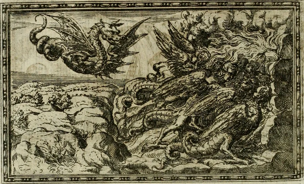 An illustration from Delle allvsioni, imprese, et emblemi del Sig. Principio Fabricii da Teramo sopra la vita, opere, et attioni di Gregorio XIII pontefice massimo, libri VI : nei quali sotto l'allegoria del drago, arme del detto pontefice, si descriue anco la uera forma d'un principe Christiano .., 1588, leaf 161
