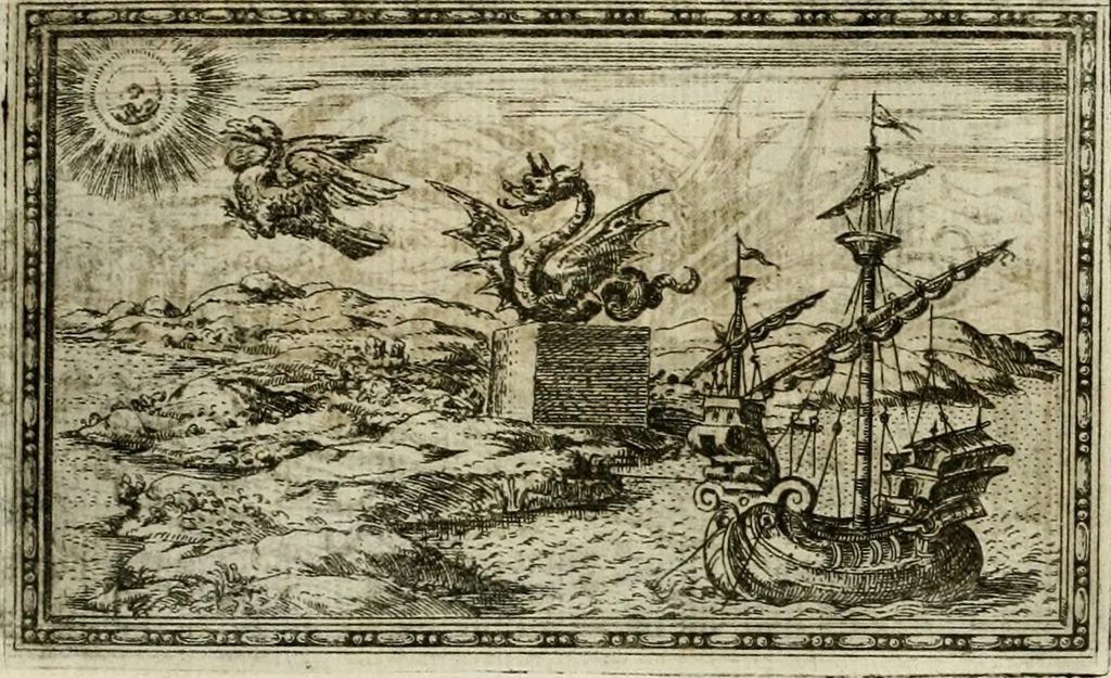 An illustration from Delle allvsioni, imprese, et emblemi del Sig. Principio Fabricii da Teramo sopra la vita, opere, et attioni di Gregorio XIII pontefice massimo, libri VI : nei quali sotto l'allegoria del drago, arme del detto pontefice, si descriue anco la uera forma d'un principe Christiano .., 1588, leaf 162