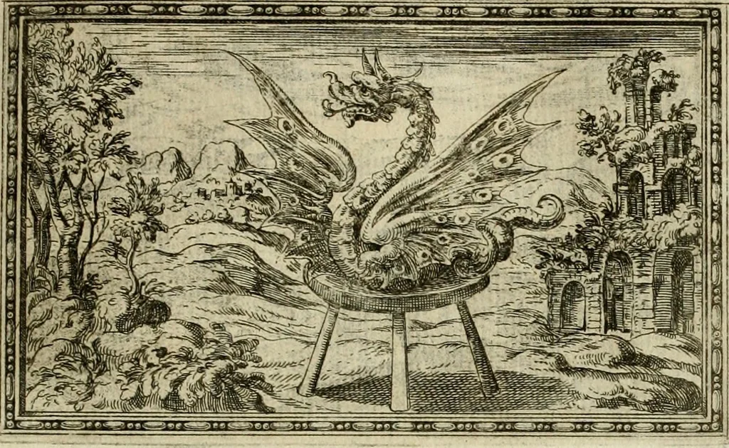 An illustration from Delle allvsioni, imprese, et emblemi del Sig. Principio Fabricii da Teramo sopra la vita, opere, et attioni di Gregorio XIII pontefice massimo, libri VI : nei quali sotto l'allegoria del drago, arme del detto pontefice, si descriue anco la uera forma d'un principe Christiano .., 1588, leaf 164