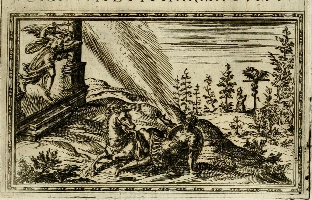 An illustration from Delle allvsioni, imprese, et emblemi del Sig. Principio Fabricii da Teramo sopra la vita, opere, et attioni di Gregorio XIII pontefice massimo, libri VI : nei quali sotto l'allegoria del drago, arme del detto pontefice, si descriue anco la uera forma d'un principe Christiano .., 1588, leaf 186