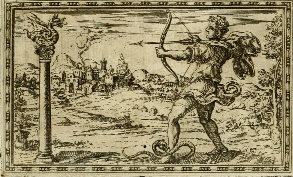 An illustration from Delle allvsioni, imprese, et emblemi del Sig. Principio Fabricii da Teramo sopra la vita, opere, et attioni di Gregorio XIII pontefice massimo, libri VI : nei quali sotto l'allegoria del drago, arme del detto pontefice, si descriue anco la uera forma d'un principe Christiano .., 1588, leaf 196