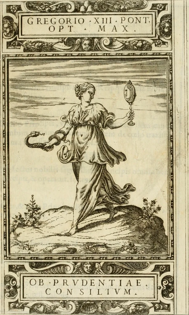 An illustration from Delle allvsioni, imprese, et emblemi del Sig. Principio Fabricii da Teramo sopra la vita, opere, et attioni di Gregorio XIII pontefice massimo, libri VI : nei quali sotto l'allegoria del drago, arme del detto pontefice, si descriue anco la uera forma d'un principe Christiano .., 1588, leaf 208