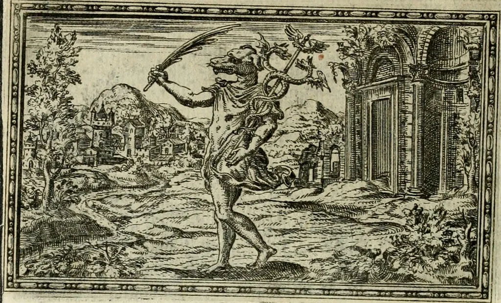 An illustration from Delle allvsioni, imprese, et emblemi del Sig. Principio Fabricii da Teramo sopra la vita, opere, et attioni di Gregorio XIII pontefice massimo, libri VI : nei quali sotto l'allegoria del drago, arme del detto pontefice, si descriue anco la uera forma d'un principe Christiano .., 1588, leaf 215